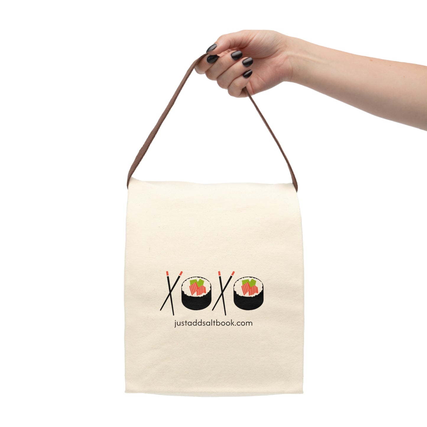 Sushi Love Canvas Lunch Bag — 'XOXO' Sushi Roll Tote with Strap