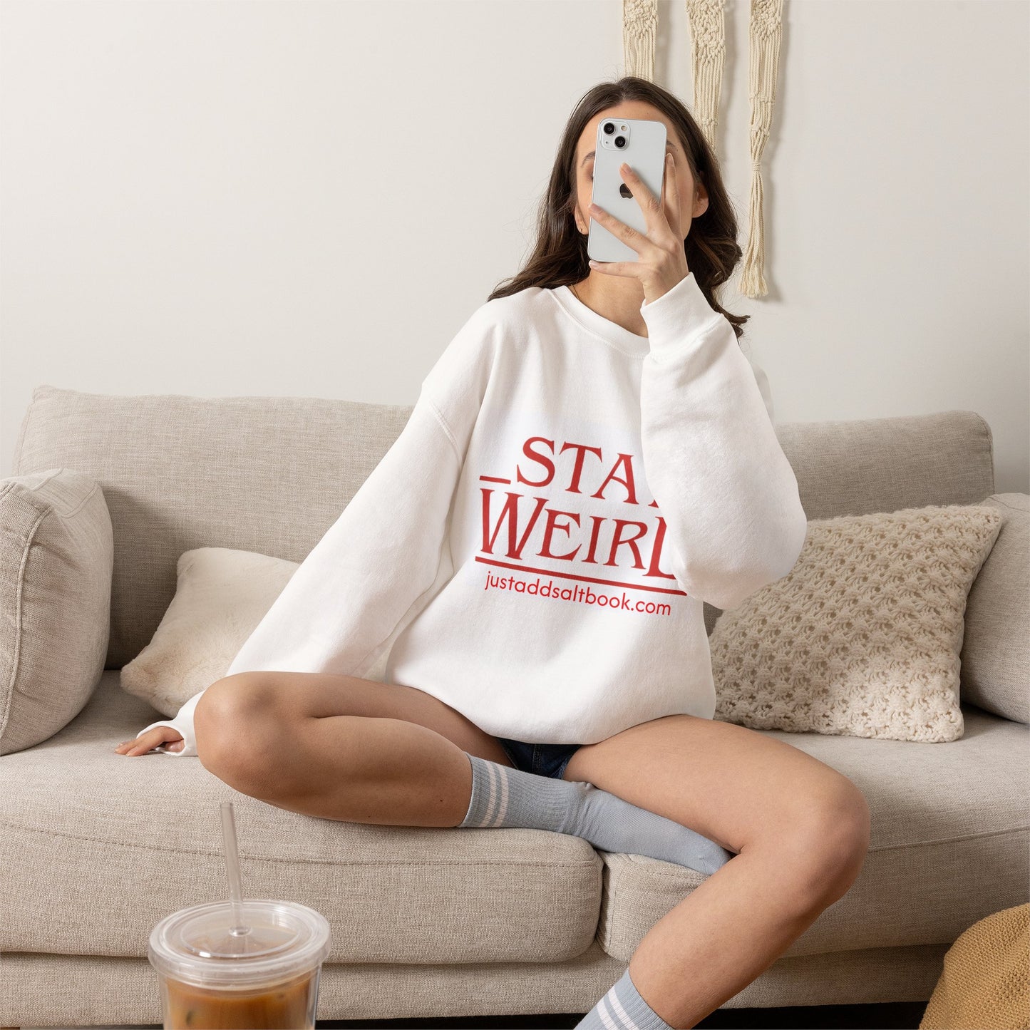 Stay Weird Crewneck Sweatshirt | Retro Red Typography, Casual Pullover